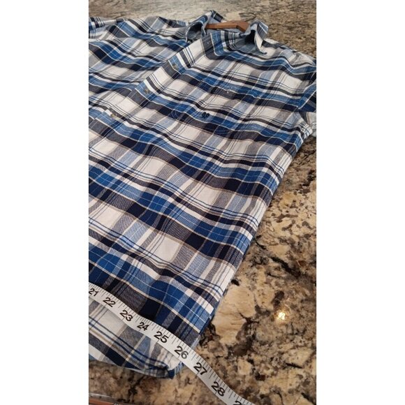 XXL Wrangler Twenty X Plaid T-Shirt Blue White Button Up Casual Dress Shirt NICE - Picture 5 of 11